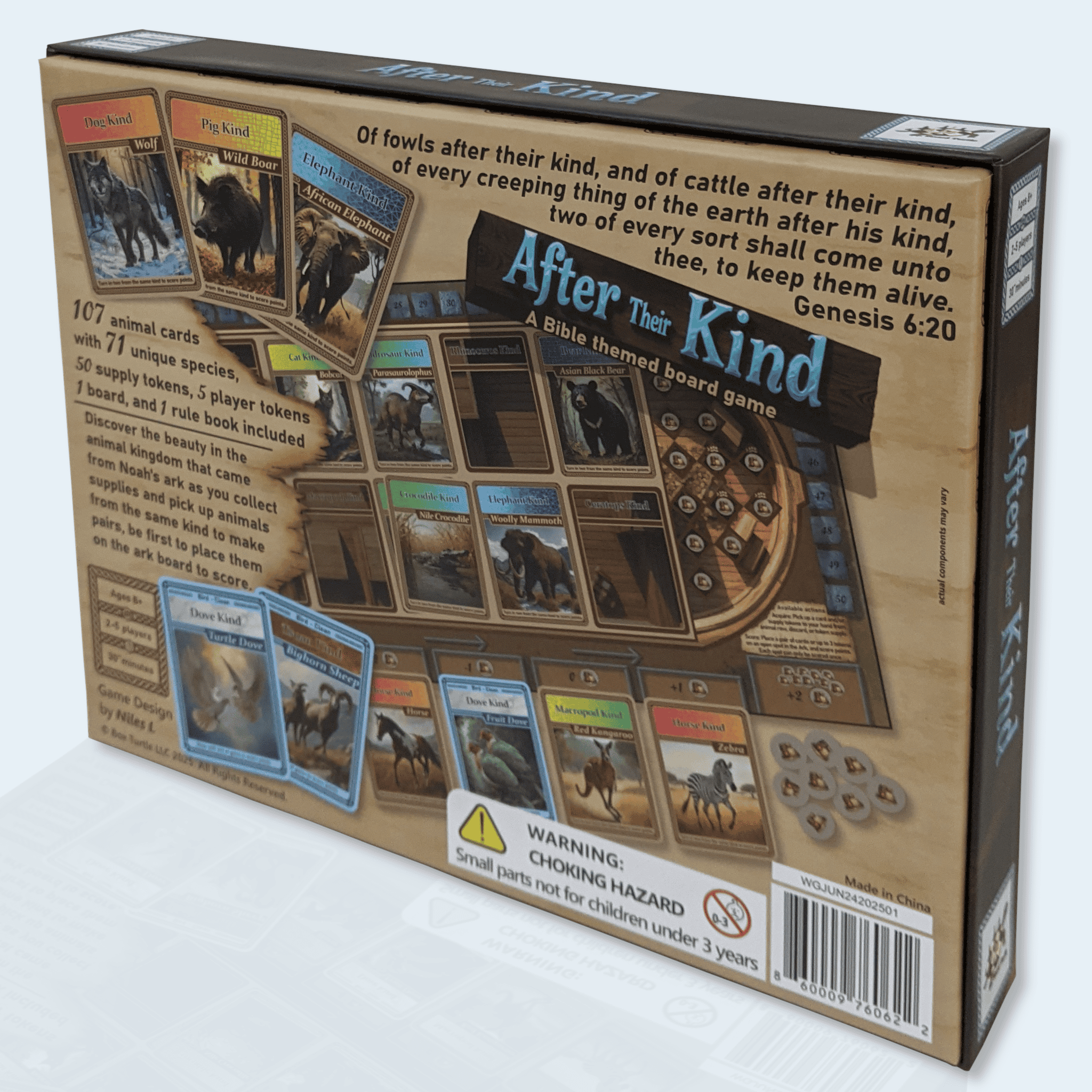 Dove and animal-themed cards from the After Their Kind Bible board game.